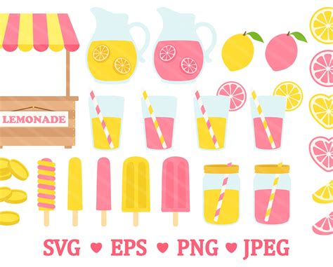 Pink Lemonade Stand Svg Clipart Lemon Citrus Summer Cocktail Drink Pink