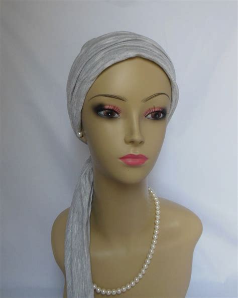 Silver Gray Jersey Scarf Turban 15 Ties Volumizer Chemo Headwear