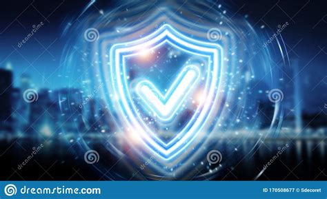 Digital Shield Protection Blue Holographic Interface D Rendering Stock