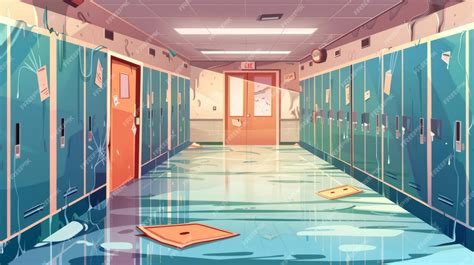 Premium Photo | School hall with broken lockers Modern cartoon ...