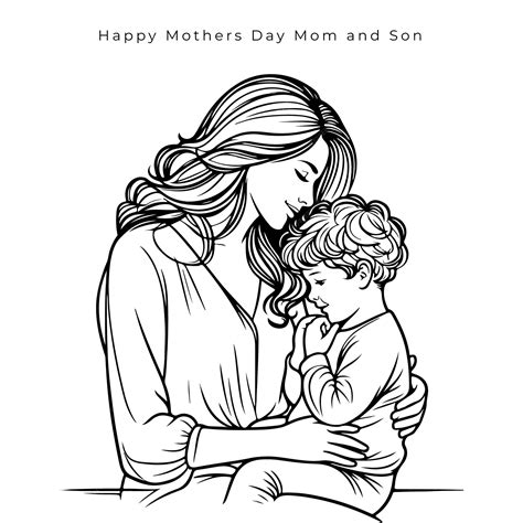 Vector Happy Mothers Day Mom And Son Line Art Vector Premium Ai