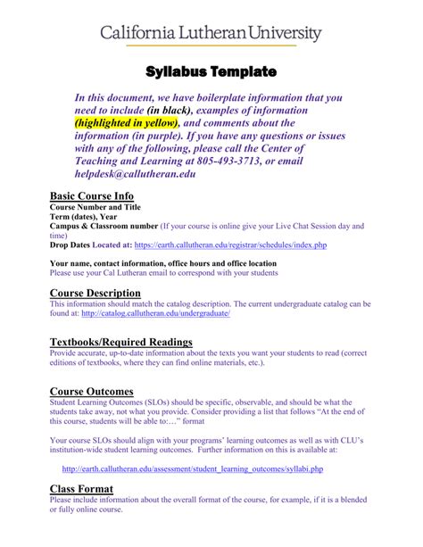 Creating A Syllabus Template