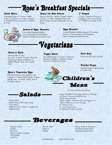 Rose's Sugar Shack Cafe :: Breakfast Menu