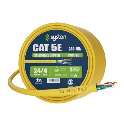 Syston Cable Technology 100 Ft Yellow CMP CL3P Plenum RatedCat 5e 350