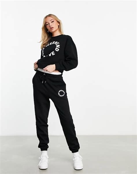 asos weekend collective oversized tracksuit  logo  black asos