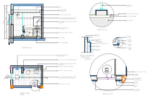 Bathroom Plan And Section With Plumbing Installation Drawing Dwg Cadbull