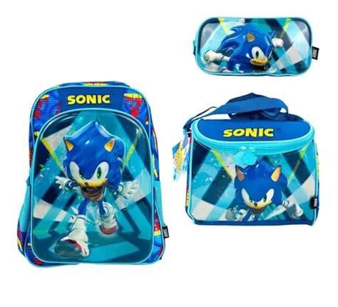 Kit Mochila Sonic Primaria Lonchera Y Lapicera 100 Original Meses