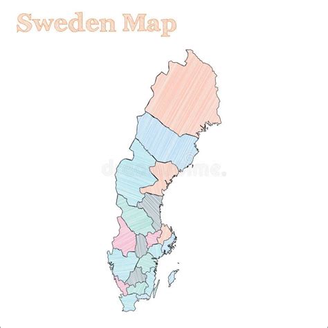 Mano Del Mapa Del Vector Del Esquema De Suecia Dibujada Con Tiza