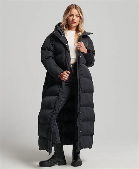 Womens Hooded Maxi Puffer Coat In Black Superdry Uk