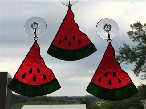 Handmade Stained Glass Watermelon Slice Suncatcher Etsy Stained