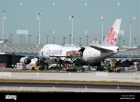 China Airlines - cargo plane at Miami airport being loaded Stock Photo ...