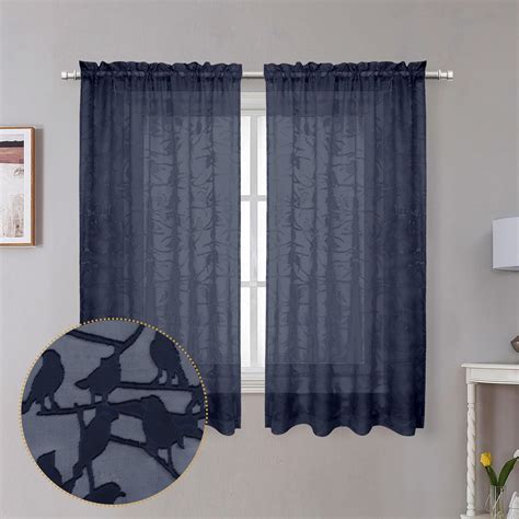 Amazon Ovzme Anji Navy Blue Sheer Curtains Inches Long Panels