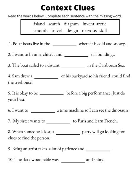 Context Clues Worksheets Vocabulary Printable 1st Through 3rd Grade Etsy