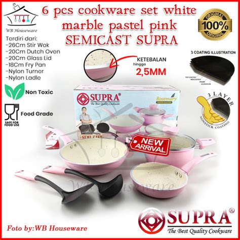 Jual Panci Set Supra Anti Lengket 6pcs Semicast White Marble Pastel