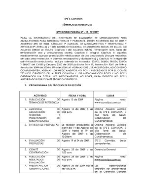 Completable En línea EPSS CONVIDA TRMINOS DE REFERENCIA INVITACION