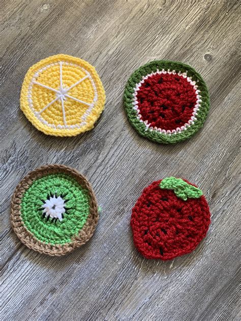 Handmade Crochet Fruit Coasters Kiwi Watermelon Strawberry Etsy