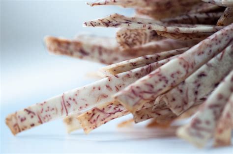 Closeup Purple And White Taro Strips White Background Taro Stock Photo