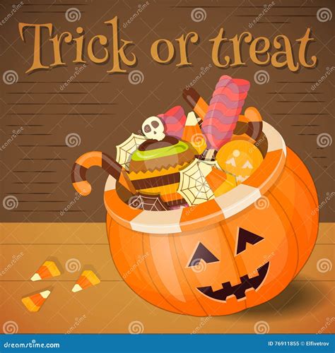 Jack O Lantern Candy Basket With Sweet Vector Illustration 76911855