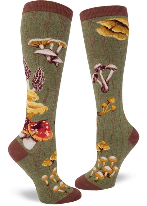 Mushroom Knee Socks Moss Green Modsocks Novelty Socks