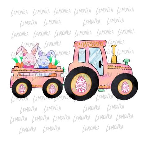 Easter Tractor Png Tractor And Rabbit Png Girl Easter Etsy