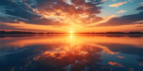 Premium Photo Golden Reflection Peaceful Sunset Over Tranquil Lake