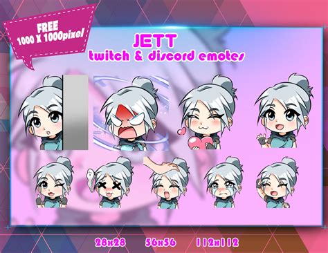 Jett Valorant Chibi Twitch Emotes Pack Discord Emotes Pack Etsy