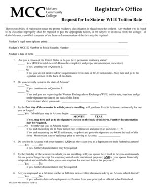 Fillable Online Mohave Tuition Rate Request Form Mohave Community