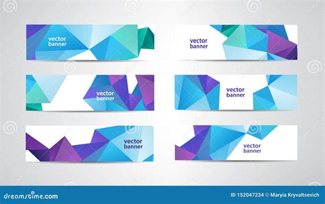 Vector Set Of Banners With Polygonal Geometric Background Facet Low