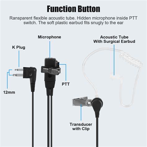 Walkie Talkie Earpiece Disen Noise Canceling Headset 2 Pin Acoustic Tube Earpiece With Mic Ptt