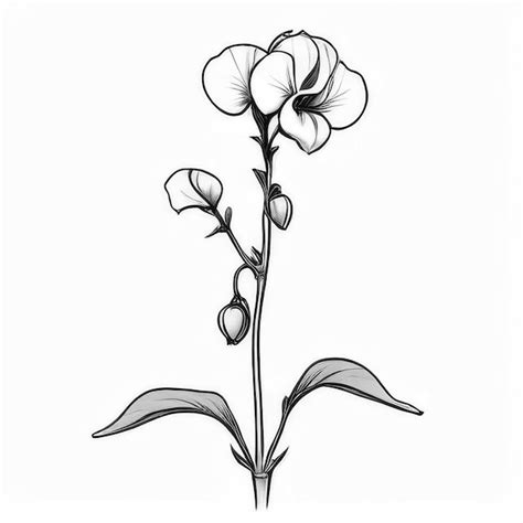 Sweet Pea Flower Outline Black And White Cute Coloring Book Premium