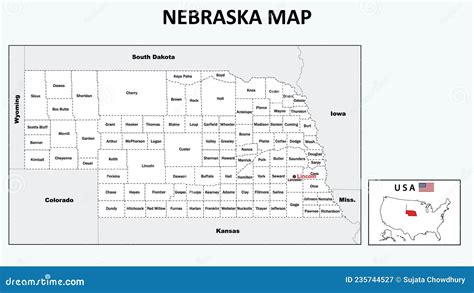 Nebraska Map. Political Map Of Nebraska With Boundaries In White Color ...