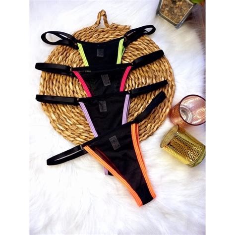 Kit Lingerie Calcinhas Fio Dental Coloridas Neon Toda Em Tule