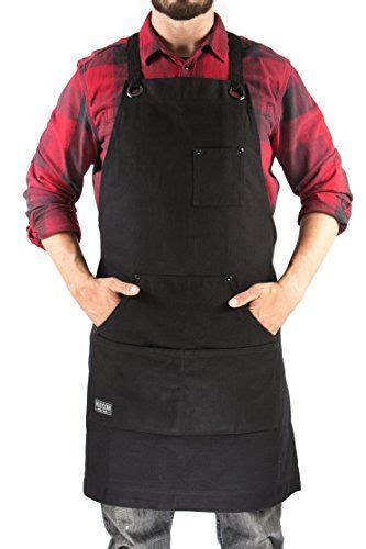 Hudson Durable Goods Waxed Canvas Apron Black Apron For Men And Women With Pockets