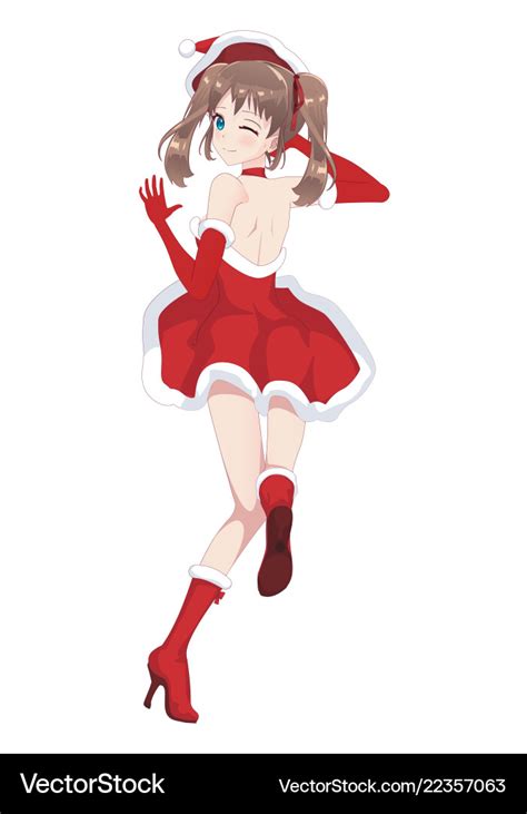 Anime Manga Girl Dressed In Santa Claus Costume Vector Image