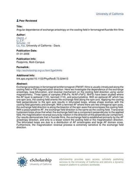 Pdf Angular Dependence Of Exchange Anisotropy On The Cooling Field In