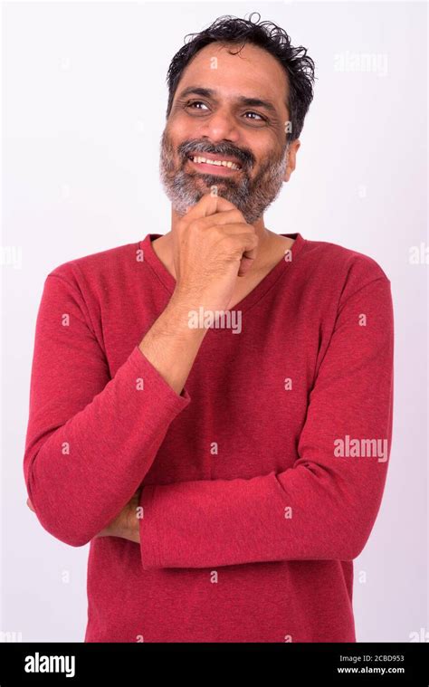 Portrait Of Happy Mature Handsome Bearded Indian Man Stock Photo Alamy