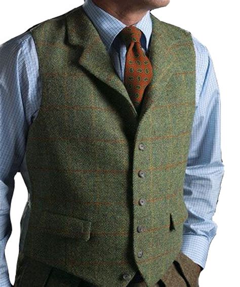 New Brown Groom Vests Wool English Herringbone Tweed Slim Fit Prom