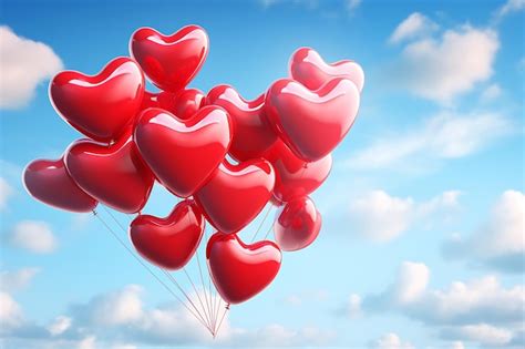 Premium Ai Image A Bunch Of Heart Shaped Balloons Floating In The Air