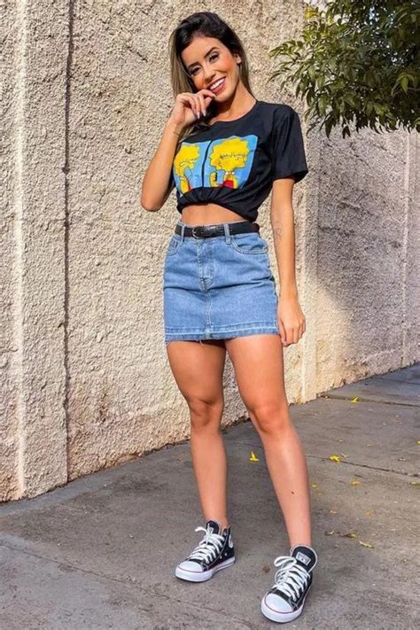 15 Looks Para Quem Ama Saia Jeans Guita Moda Looks Looks Com