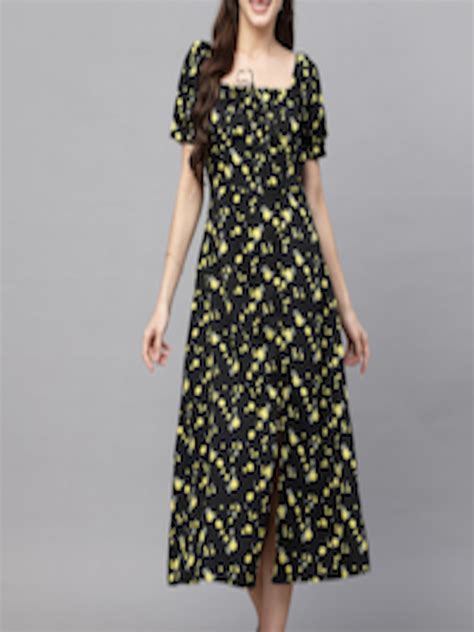 Buy Aayu Square Neck Floral Printed Puff Sleeve Crepe A Line Midi Dress