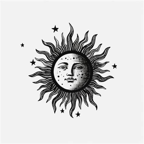 Um Desenho Em Preto E Branco De Um Sol Com Uma Face Generativa Ai Foto Premium