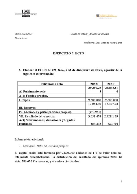 Ejercicio 7 ECPN Curso 2023 2024 Grado en DADE Análisis de Estados