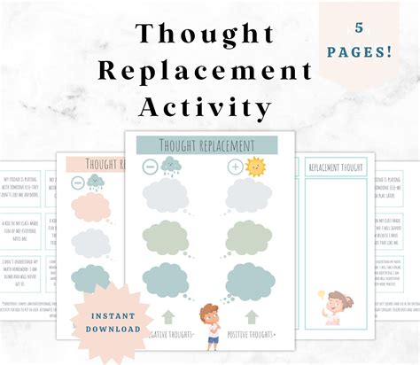 Thought Replacement Activity for Kids, CBT Worksheets for Kids, Kids