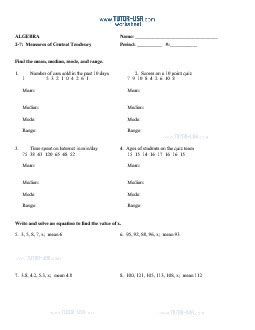 Worksheet Measures Of Central Tendency Mean Median Mode