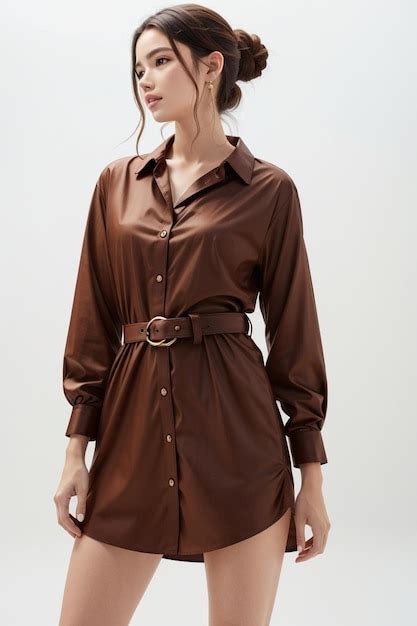 A Woman Wearing A Brown Dress With A Brown Belt Premium AI Generated