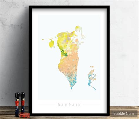 Bahrain Map Country Map of Bahrain Art Print Watercolor Illustration ...