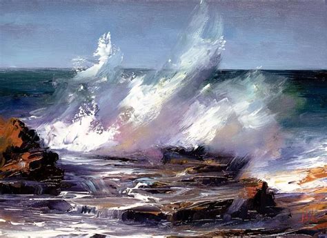 Waves Crashing Against Rock Painting In 2021 Beach Painting Seascape