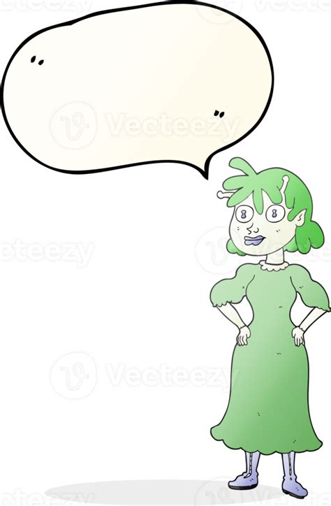 Hand Drawn Speech Bubble Cartoon Alien Woman 44993724 Png