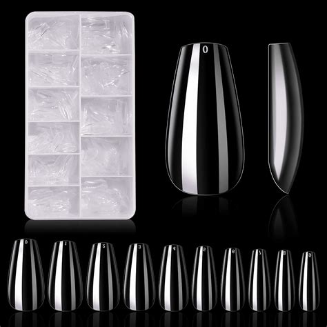 Makartt 500pcs Full Cover Nails Tips Medium Coffin Clear Fake Nail Tips