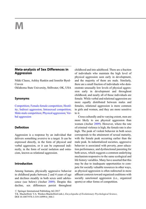 Explain Gender Differences in Aggressive Behavior